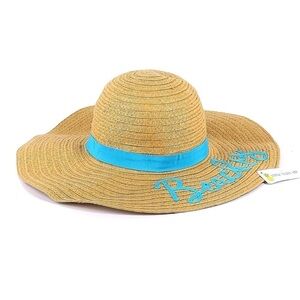 Accessory Depot Wide Brim Floppy Straw Beachy Embroidered Vacation Sun Hat NWT